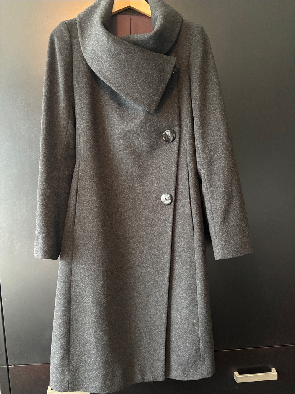Luxe Ike Behar Charcoal Grey Wool Cashmere Jackie-O Winter Dress Coat fits sz 4